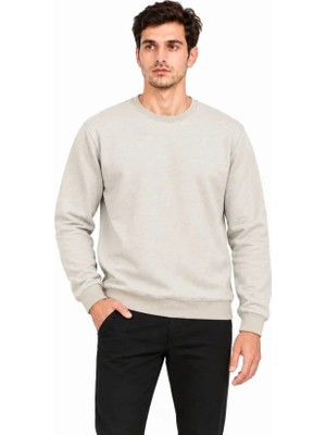 Mç Plus Erkek Bisiklet Yaka Içi Şardonlu 2 Iplik Düz Uzun Kollu Regular Fit Sweatshirt - Gri
