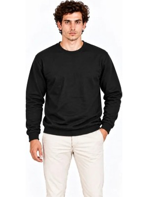 Mç Plus Erkek Bisiklet Yaka Içi Şardonlu 2 Iplik Düz Uzun Kollu Regular Fit Sweatshirt - Siyah