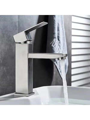 aklow akyoleticaret Inox Gümüş Açılır Kapanır Sıcak Soğuk Su Girişli Lavabo Bataryası