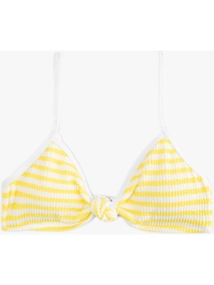 Şanal Koton x Sibil Çetinkaya - Düğüm Detaylı Ince Askılı Dokulu Çizgili Bikini Üstü