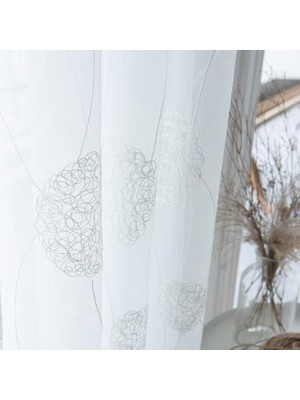 aklow akyoleticaret Vual Perdeler Yarı Saydam Perde Kısa Çiçek Nakışlı Modern Ev Tarzı Şeffaf Perdeler Beyaz 225 x 140 cm (Y x G) Oturma Odası Yatak Odası Çocuk Odası Için 2'li Set