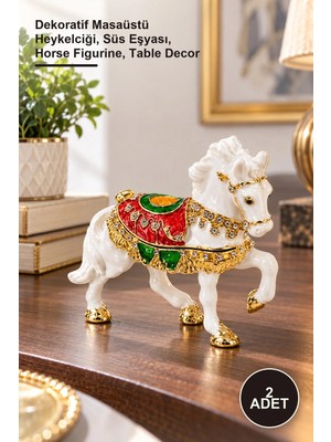 Yenilig 2 Adet Taşlı At Figürü – Dekoratif Masaüstü Heykelciği, Süs Eşyası, Horse Figurine, Table Decor