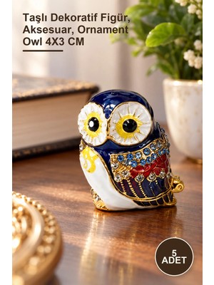 Yenilig 5 Adet Taşlı Baykuş Figür – Taşlı Dekoratif Figür, Aksesuar, Ornament Owl 4x3 cm
