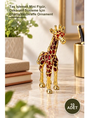 Yenilig 10 Adet Taşlı Zürafa Aksesuarı – Taş Işlemeli Mini Figür, Dekoratif Süsleme Için Charm ve Giraffe Ornament