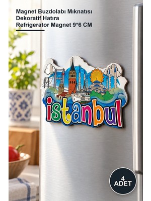 Yenilig 4 Adet Istanbul Temalı Ahşap Buzdolabı Süsü – Magnet Buzdolabı Mıknatısı Dekoratif Hatıra Refrigerator Magnet 9*6 cm