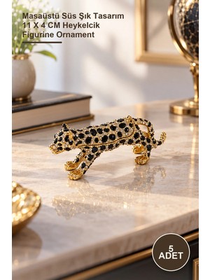 Yenilig 5 Adet Leopar Figürü Taşlı Dekoratif Minyatür – Masaüstü Süs Şık Tasarım 11 x 4 cm Heykelcik Figurine Ornament