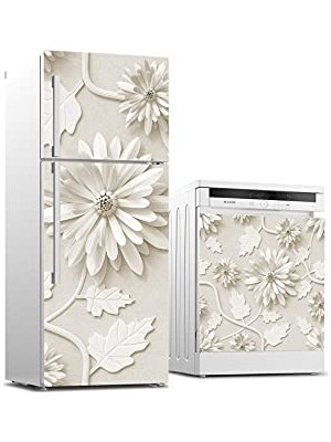 aklow akyoleticaret Buzdolabı ve Bulaşık Makinesi Beyaz Eşya Sticker Kaplama 3D Beyaz Yaprak