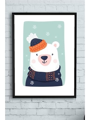 aklow akyoleticaret (PSTER11893) Kutup Ayısı Kış Çocuk Odası Çerçeveli Tablo (30 x 40 Cm)