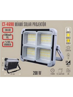MSP 200W Taşınabilir Şarjlı Solar Projektör 6400K - 4000K - 3200K
