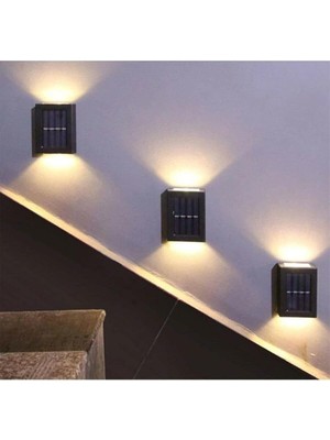 MSP Çift Taraflı Duvar Lambası, Güneş Enerjili, 4 Led, Siyah