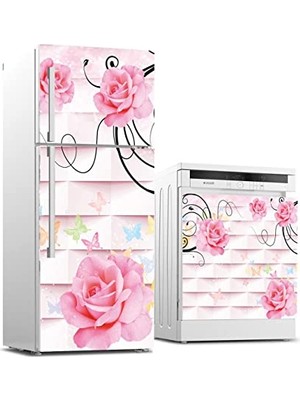 aklow akyoleticaret Buzdolabı ve Bulaşık Makinası Beyaz Eşya Sticker Kaplama Pembe Gül