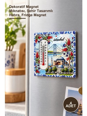 Yenilig 4 Adet Istanbul Temalı Buzdolabı Süsü – Dekoratif Magnet Mıknatısı, Şehir Tasarımlı Hatıra, Fridge Magnet