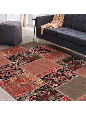 aklow akyoleticaret Feran Desenli Kadife Salon Halısı, Pamuk Tabanlı, Yıkanabilir, Kaydırmaz, Antibakteriyel, 60X190