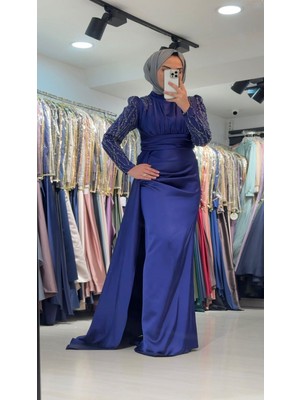 Perfect Mega Store Hennin Kolları Taş Detaylı Abiye ELBISE-4667