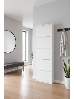 aklow akyoleticaret Metal Ayakkabılık 5'li Kilitli Model Beyaz, LC08-MSRL50-5, Hava Sirkülasyonu Sağlayan Slotlu Tasarım