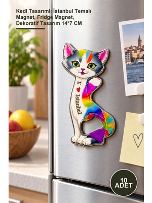 Yenilig 10 Adet Buzdolabı Süsü – Kedi Tasarımlı Istanbul Temalı Magnet, Fridge Magnet, Dekoratif Tasarım 14*7 cm