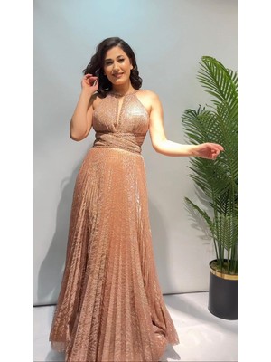 Perfect Mega Store So Lady Sim Işlemeli Kumaş Piliseli Abiye ELBISE-1048
