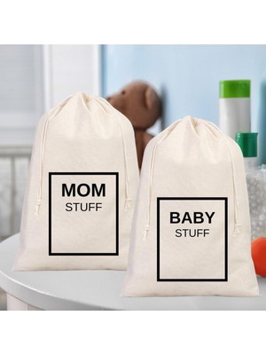 Happy Trend Çocuklar Için Yedek ve Kirli Kıyafet Torbaları, 30X40 Cm, 2'li Set, (Baby Stuff ve Mom Stuff)