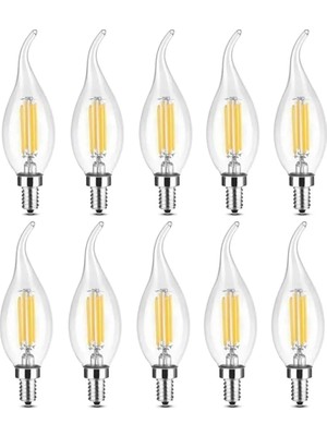 MSP CT-4064 10'lu Paket Kıvrık LED Rustik Ampul - 7W E14 Ince Duy, Dekoratif Avize Ampulü (3000K Günışığı)