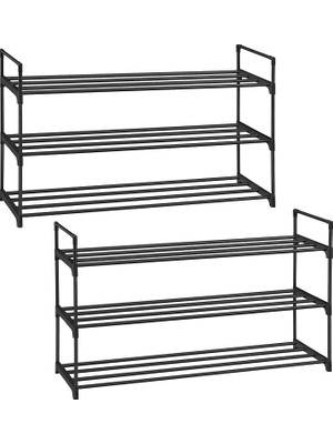 MSP 3 Katlı Ayakkabı Rafı, Ayakkabı Saklama Düzenleyici, 2'li Set, Metal Saklama Rafı, 30 x 92 x 54 Cm, Siyah LSA06BK