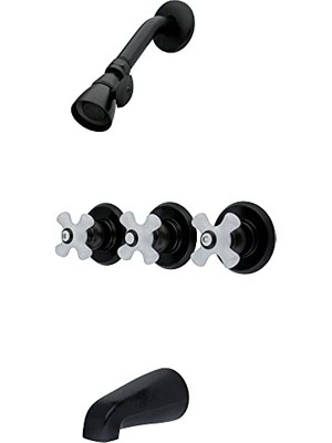 aklow akyoleticaret KB235PX Küvet ve Duş Bataryası, 3 Porselen Çapraz Kulplu, Yağlı Bronz Ovuşturdu, 12,5 cm Ağızlık, Yağ Ovuşturulmuş Bronz
