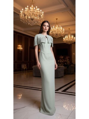 Perfect Mega Store Ecrin Pelerinli Taşlı Abiye ELBISE-5840