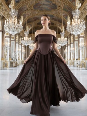 Perfect Mega Store Ecrin Bedeni Saten Şifon Etekli Abiye ELBISE-5631
