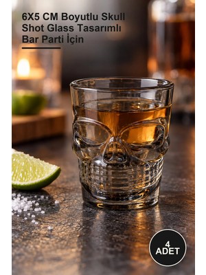 Yenilig 4 Adet Kurukafa Cam Shot Bardağı – 6x5 cm Boyutlu Skull Shot Glass Tasarımlı Bar Parti Için