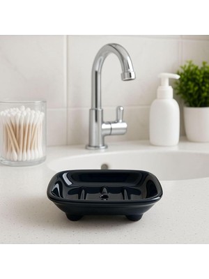 MSP Mutfak Seramik Sabunluk, Delikli Tasarım, Siyah, Banyo ve Lavabo Için