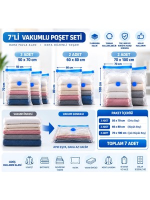 Happy Trend Karma Boy Vakumlu Poşet Seti (3 Adet 50×70 + 2 Adet 60×80 + 2 Adet 70×100 Cm) Vakumlu Saklama Poşeti