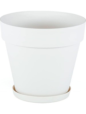 MSP Saksı Drenaj Aparatlı Tabaklı Dekoratif Saksı 55CM, 76 Litre Kirli Beyaz