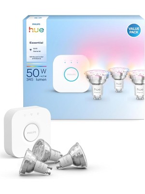 MSP Hue Essential 3'lü GU10 Spot Başlangıç Seti 345 Lumen - 15.000 Saat Ampul Kullanım Ömrü