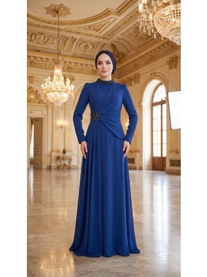 Perfect Mega Store Çınar Özkan Yaka ve Beli Taş Detaylı Abiye ELBISE-5205