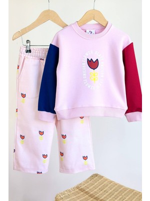 Unicorn Kız Çocuk Çiçek Temalı Sweatshirt ve Denim Pantolon