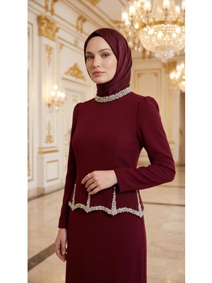 Perfect Mega Store Çınar Özkan Yaka ve Beli Taş Detaylı ELBISE-5228