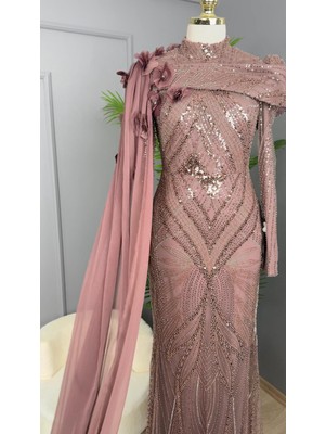 Perfect Mega Store New Elegans Yaka Pelerin Detaylı Abiye ELBISE-2479