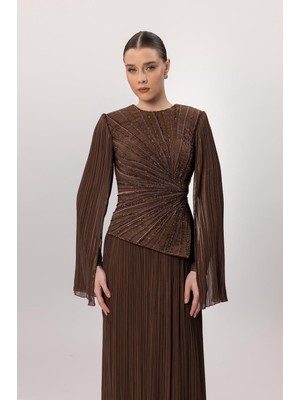 Perfect Mega Store Kenzel Önü Taşlı Büstiyerli Kolu Pelerinli Abiye ELBISE-26218