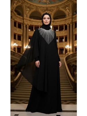Perfect Mega Store Çınar Özkan Yaka Taş Kol Şifon Detaylı Abiye ELBISE-5036
