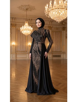Perfect Mega Store Suenna Yaka Detaylı Taşlı Abiye ELBISE-372