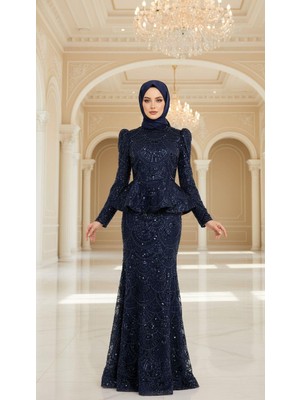Perfect Mega Store New Elegans Bel Detaylı Abiye ELBISE-2496