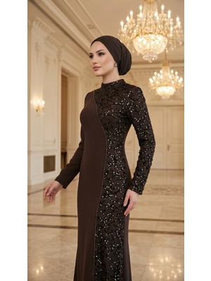 Perfect Mega Store Çınar Özkan Tek Yanı Payet Detaylı Abiye ELBISE-5254