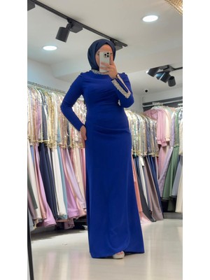 Perfect Mega Store Çınar Özkan Kol ve Yaka Taş Detaylı Abiye ELBISE-2850
