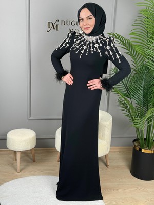 Perfect Mega Store New Elegans Yaka Taş Detaylı Abiye ELBISE-2428