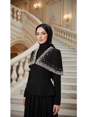 Perfect Mega Store New Elegans Taşlı Pelerinli Abiye ELBISE-2500