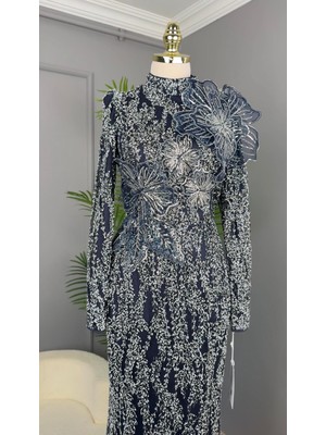 Perfect Mega Store Hennin Önü Çiçek Detaylı Abiye ELBISE-5018