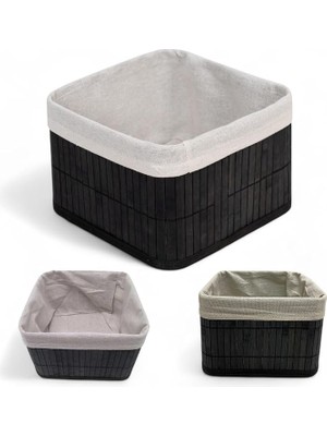 MSP Bambu Çok Amaçlı Saklama Kutusu Düzenleyici Kare Organizer, Dekoratif Bambu Düzenleyici Siyah (20X20X13CM)