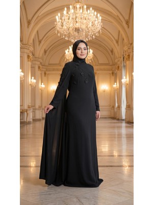 Perfect Mega Store Çınar Özkan Yaka Çiçek ve Pelerin Detaylı ELBISE-5280