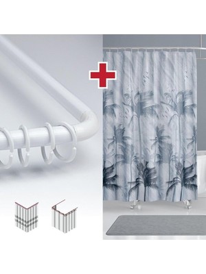 MSP Home Fırtına Desen Banyo Perdesi Askı Hediyeli 180X200CM Tek Kanat Gri Duş Perdesi, L Boru Hediyeli