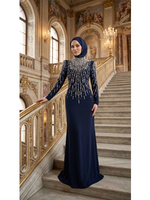 Perfect Mega Store New Elegans Inci Detaylı Abiye ELBISE-2434