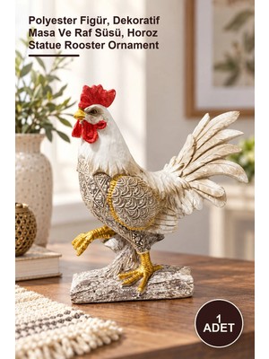 Yenilig 1 Adet Özel Tasarım Horoz Figürü – Polyester Figür, Dekoratif Masa ve Raf Süsü, Horoz Statue Rooster Ornament